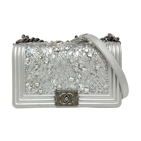 BOY CHANEL Medium Lambskin Silver
