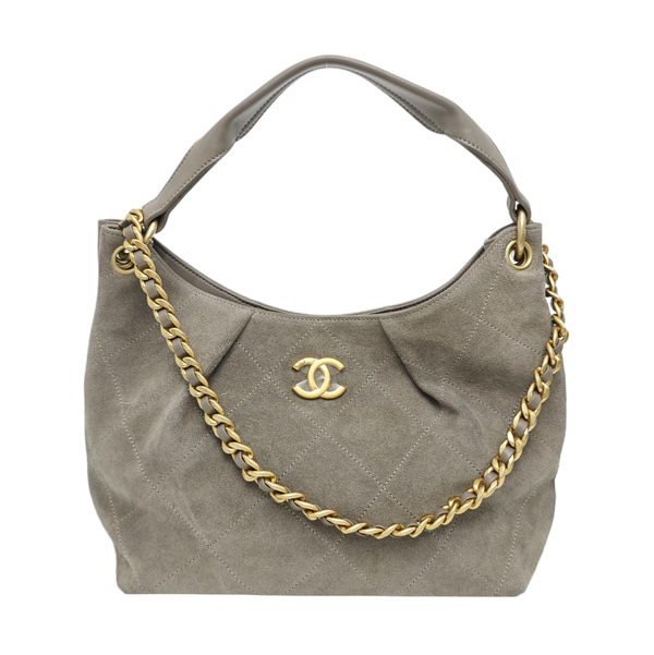 HOBO Large Quilted Suede Gray