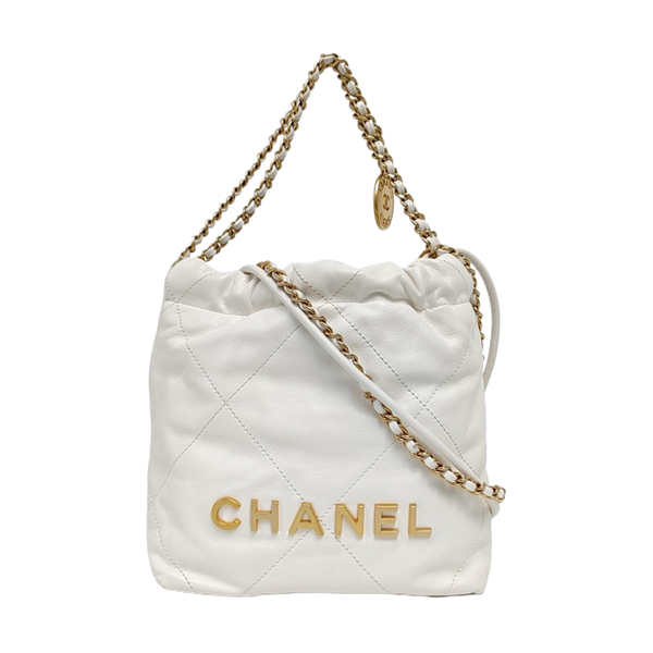 Authenticated pre-owned CHANEL 22 Mini Quilted Calfskin White - Tote Bag at Looply