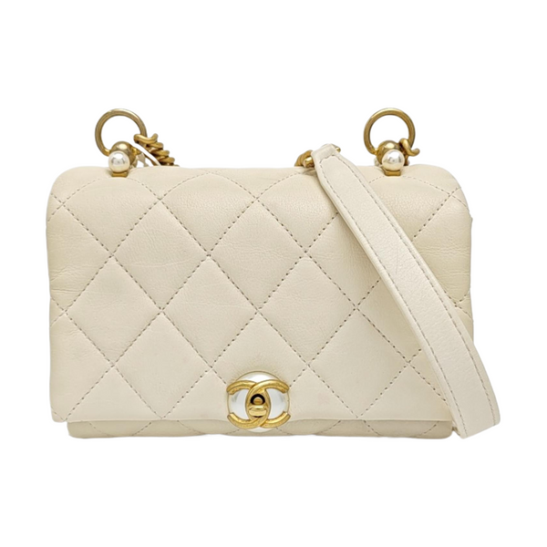 Quilted Calfskin Shoulder Bag White