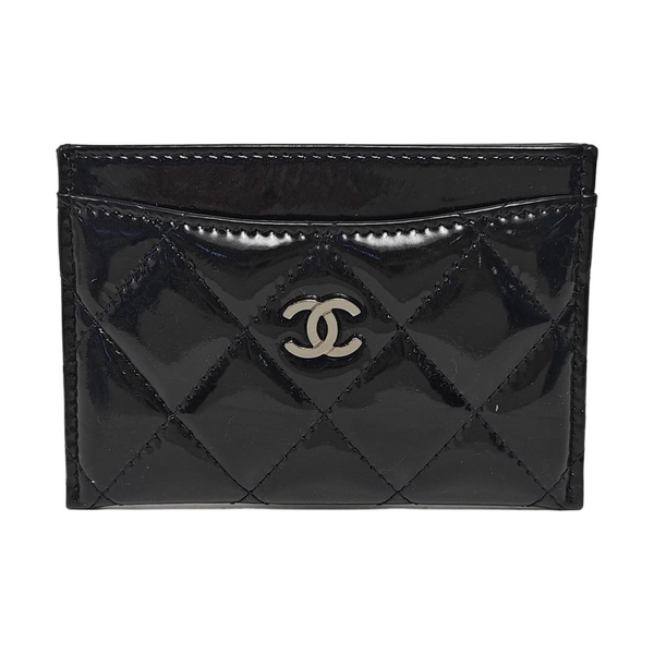 Quilted Patent Leather Card Holder Black