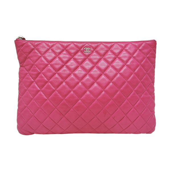 Quilted Grained Calfskin Clutch Pink