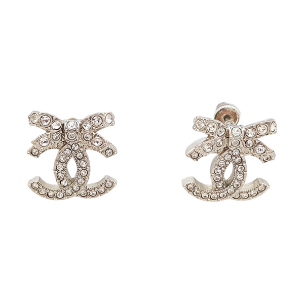 CC Logo Metal Silver Stud Earrings