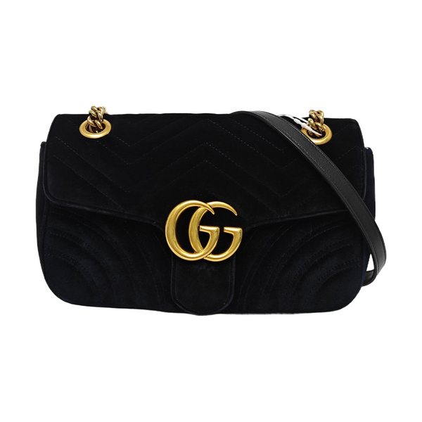 GG Marmont Medium Quilted Velvet Black