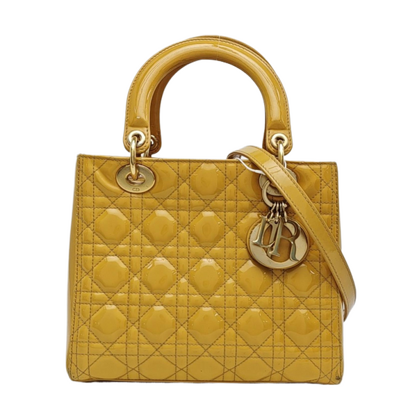 Lady Dior Medium Cannage Patent Leather Yellow