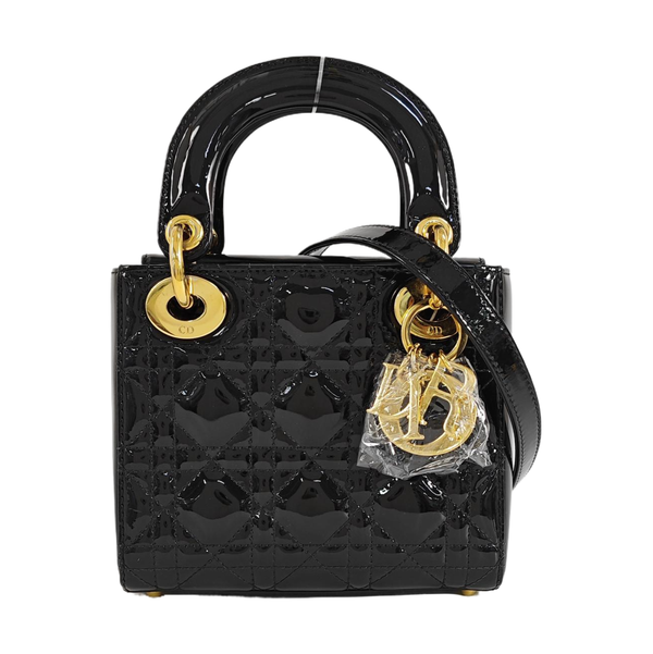 Lady Dior Mini Cannage Patent Leather Black