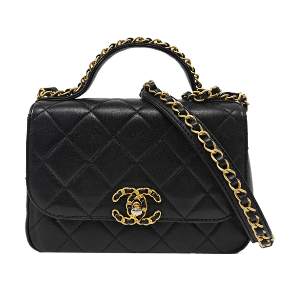 CHAIN INFINITY TOP HANDLE Quilted Lambskin Black