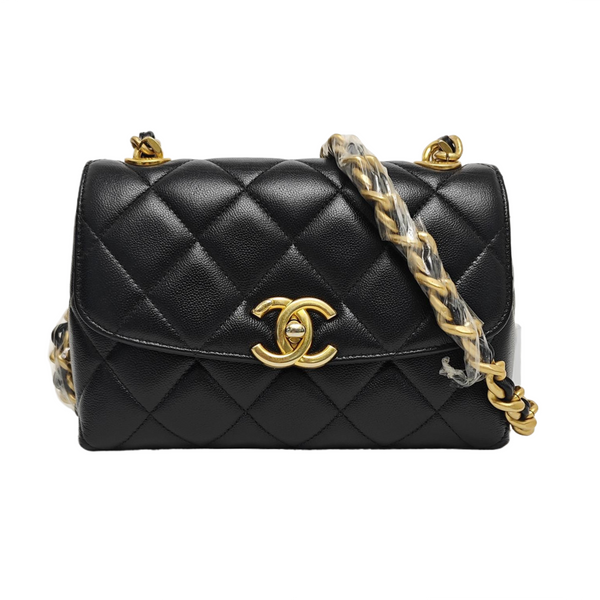 Quilted Grained Calfskin Shoulder Bag Black