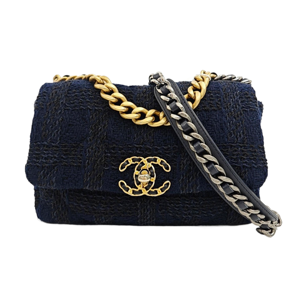 CHANEL 19 Small Quilted Fabric Blue