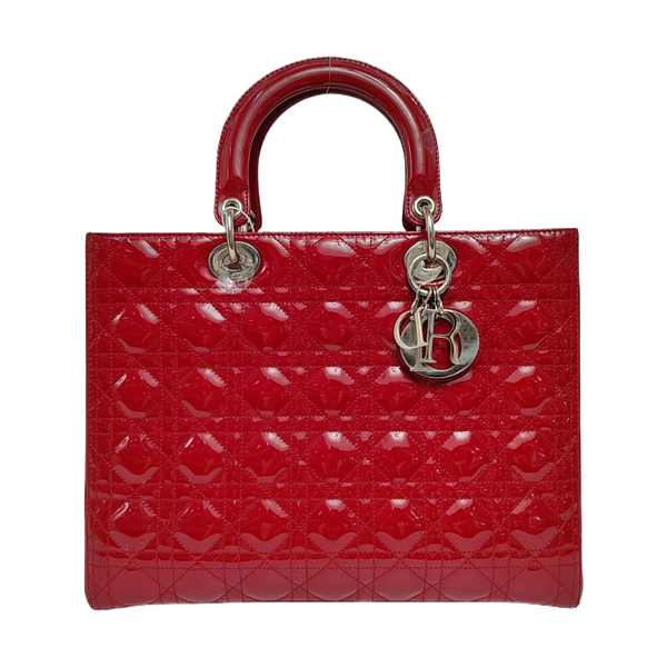 Authenticated pre-owned Lady Dior Large Cannage Patent Leather Red - Tote Bag at Looply