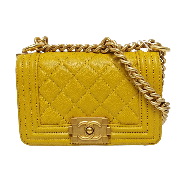 Authenticated pre-owned BOY CHANEL Quilted Grained Calfskin Yellow - Shoulder Bag at Looply