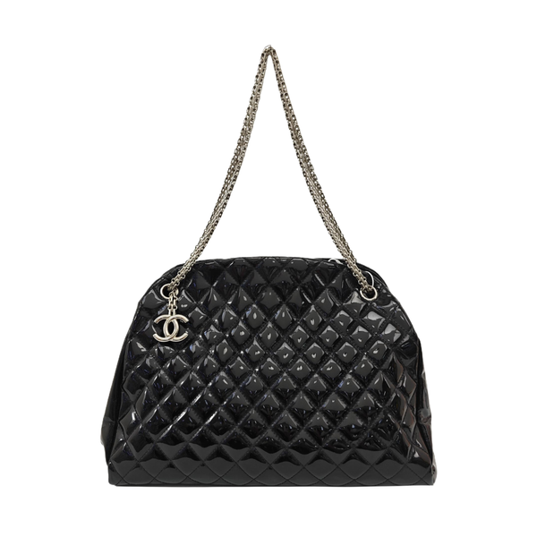 JUST MADEMOISELLE Large Quilted Patent Leather Black
