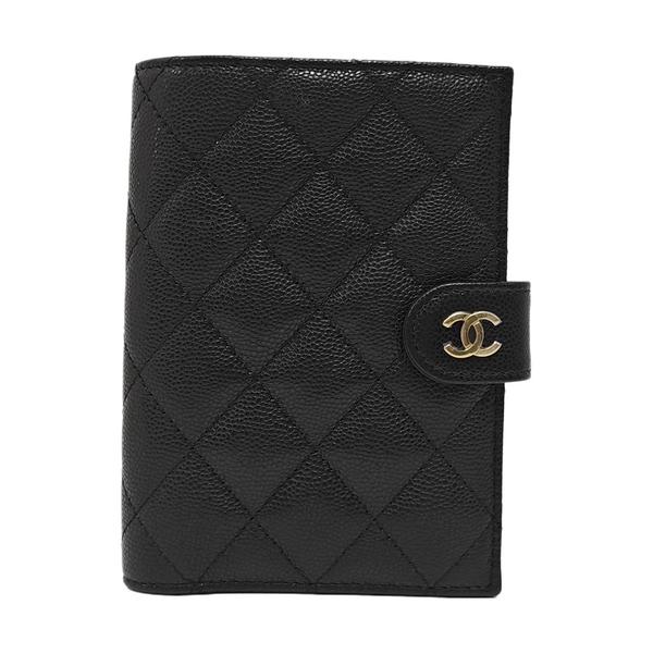 Quilted Grained Calfskin Wallet Black