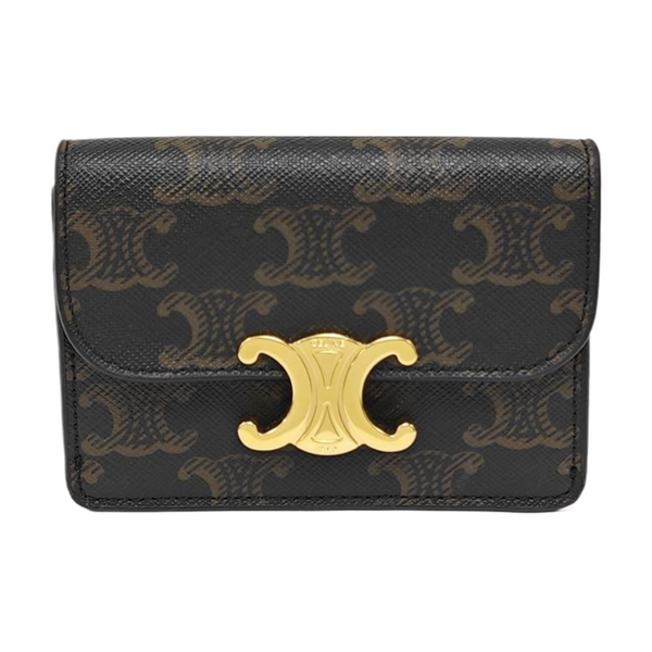 TRIOMPHE Mini Coated Canvas Brown Card Holder