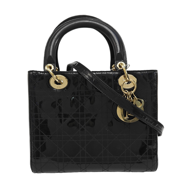 Lady Dior Medium Cannage Patent Leather Black