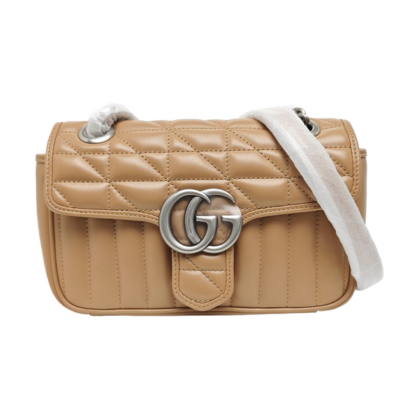 GG Marmont Small Quilted Calfskin Brown