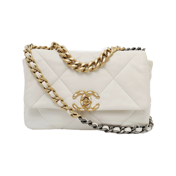 CHANEL 19 Small Quilted Lambskin White