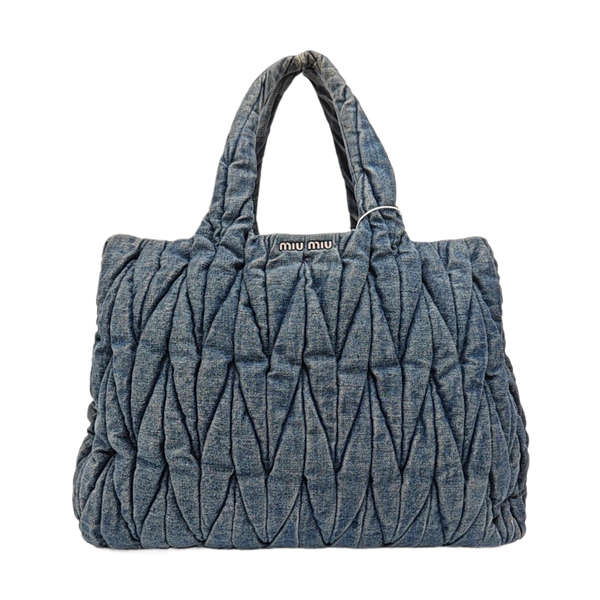 Quilted Denim Tote Bag Blue