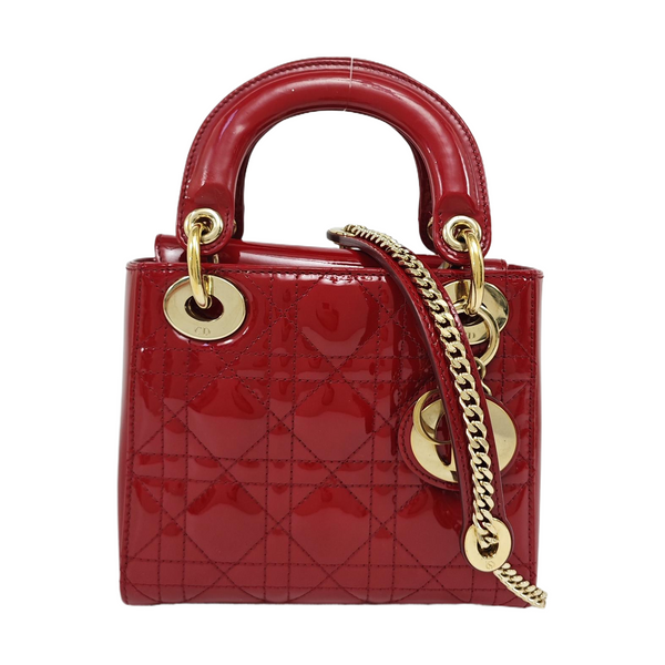 Lady Dior Mini Cannage Patent Leather Red