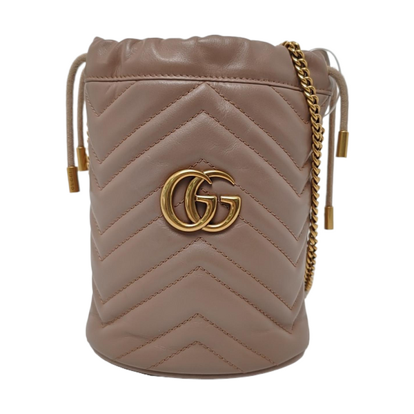 Authenticated pre-owned GG Marmont Mini Quilted Calfskin Beige - Bucket Bag at Looply