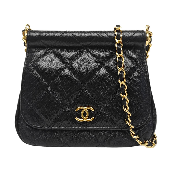 Quilted Grained Calfskin Shoulder Bag Black
