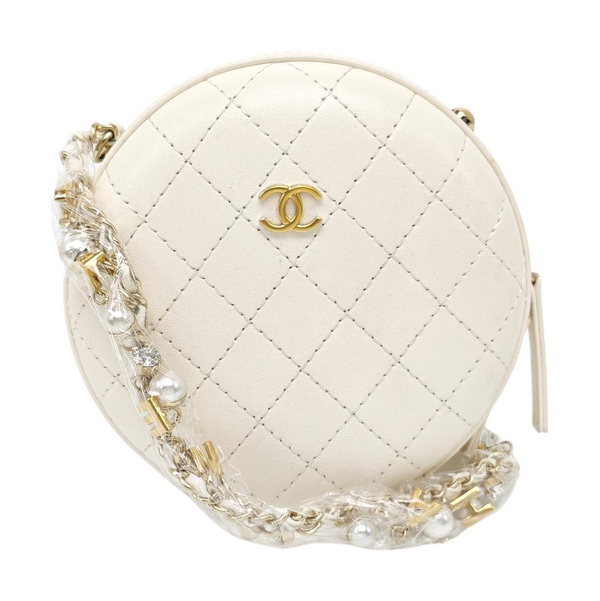 ROUND Quilted Lambskin White