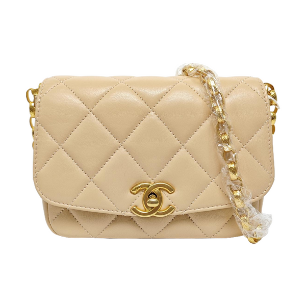 Small Quilted Lambskin Beige