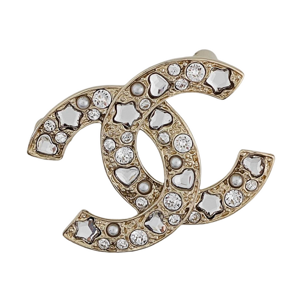 CC Logo Metal Gold Brooch