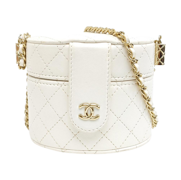 Round Vanity Medium Quilted Lambskin White