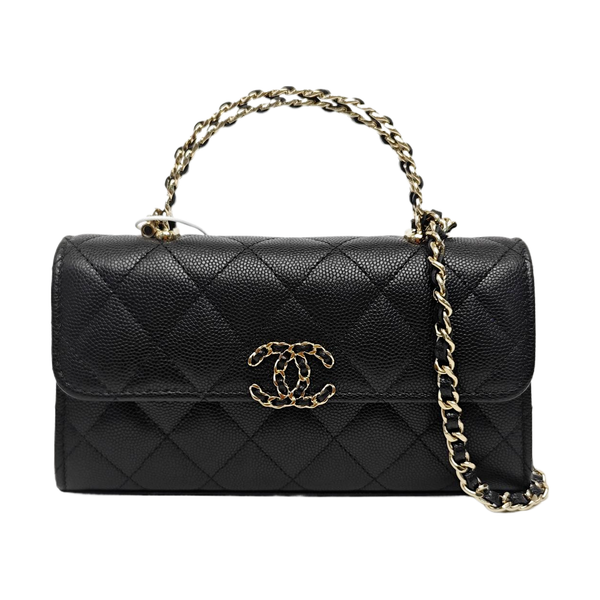 Quilted Grained Calfskin Shoulder Bag Large Black