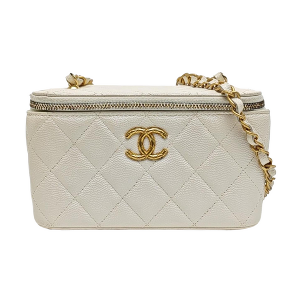 VANITY CASE Small Quilted Grained Calfskin White
