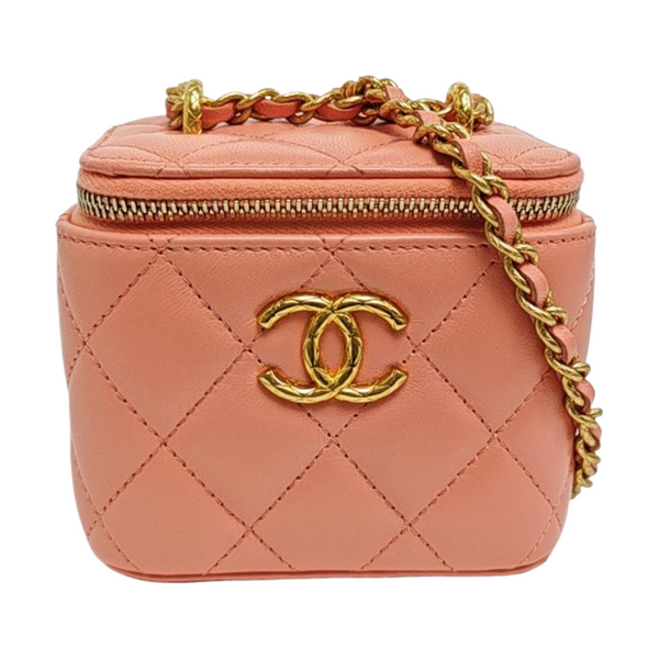 VANITY CASE Mini Quilted Lambskin Pink