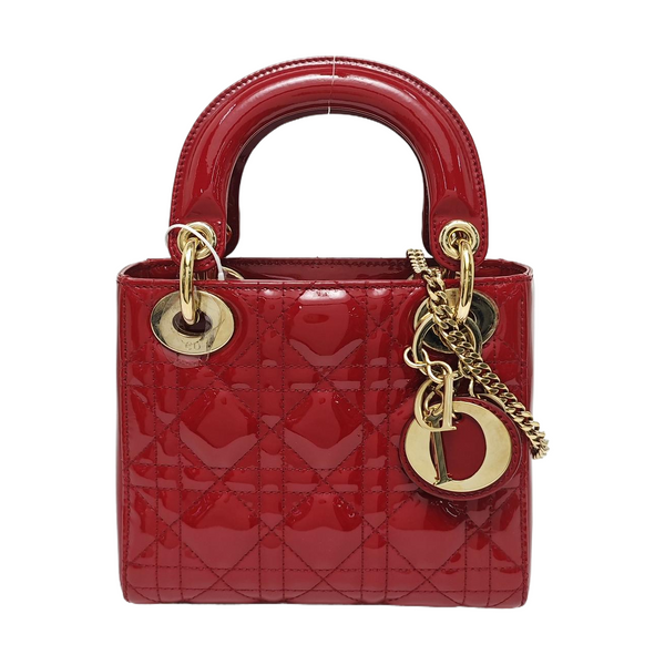 Lady Dior Mini Cannage Patent Calfskin Red