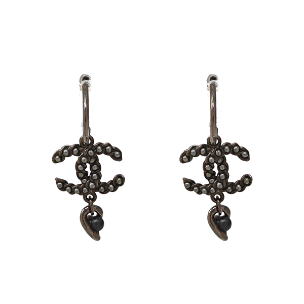 CC Logo Metal Gray Stud Earrings