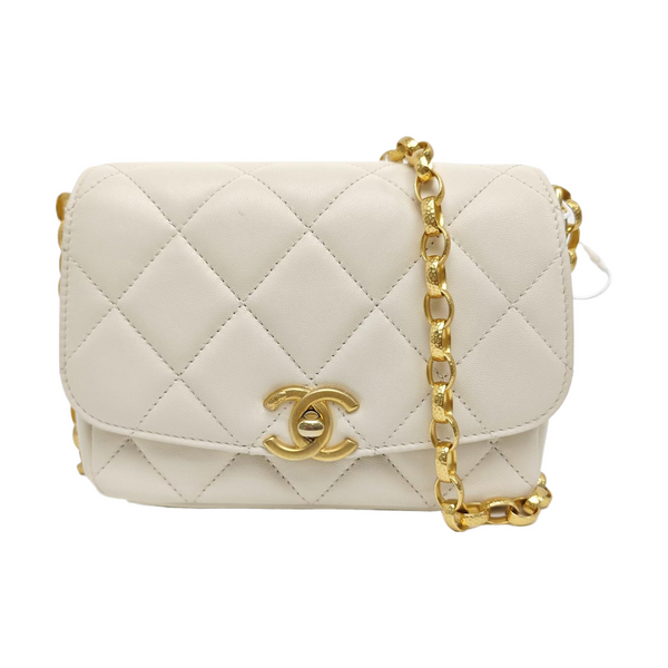 Quilted Calfskin Shoulder Bag White