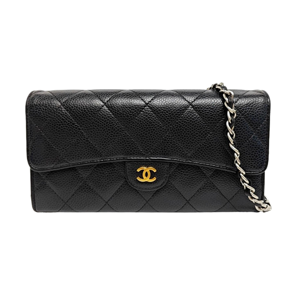 CLASSIC FLAP Mini Quilted Grained Calfskin Black Wallet