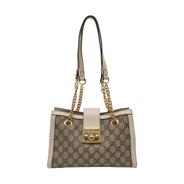 Padlock Small Monogram Coated Canvas Beige