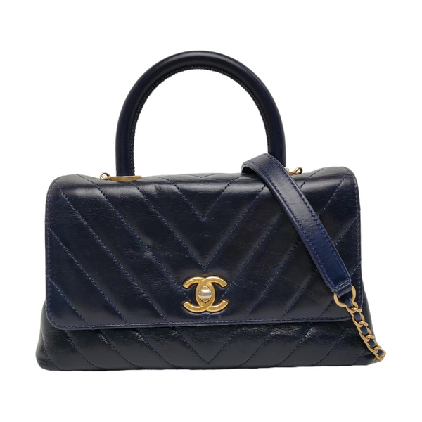 COCO HANDLE Small Chevron Calfskin Blue