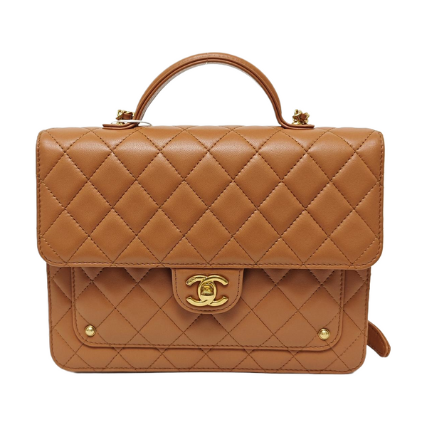 Quilted Lambskin Backpack Brown