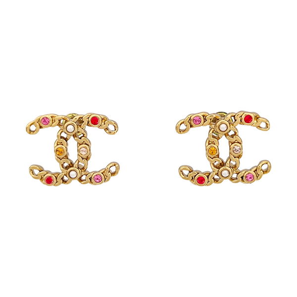 CC Logo Metal Gold Stud Earrings