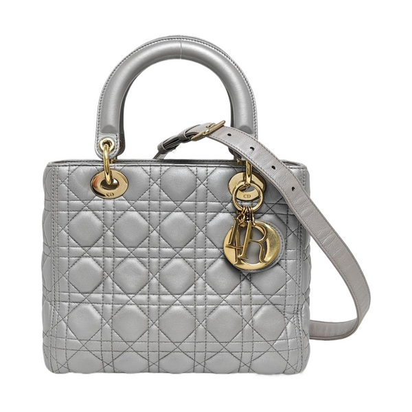 Authenticated pre-owned Lady Dior Cannage Lambskin Silver - Shoulder Bag at Looply