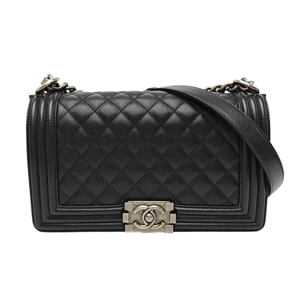 BOY CHANEL Medium Quilted Grained Calfskin Black