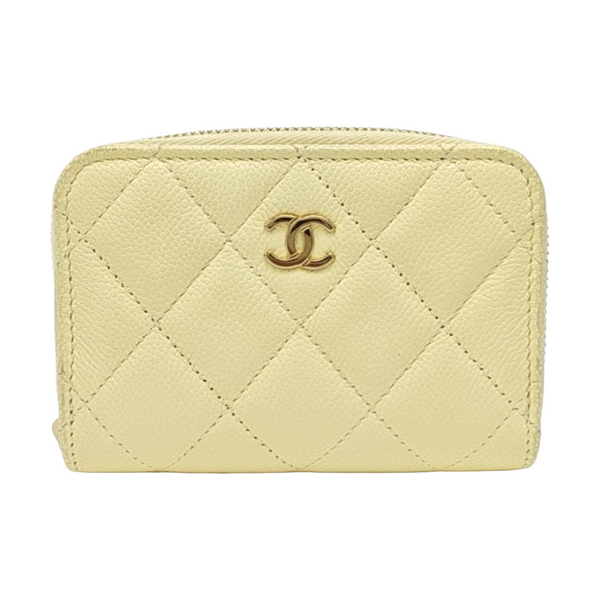 Quilted Grained Calfskin Card Holder Yellow