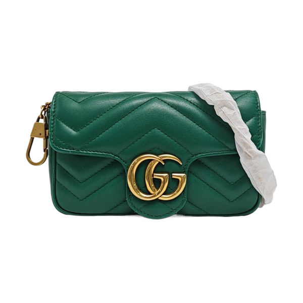 Authenticated pre-owned GG Marmont Mini Quilted Calfskin Green - Shoulder Bag at Looply