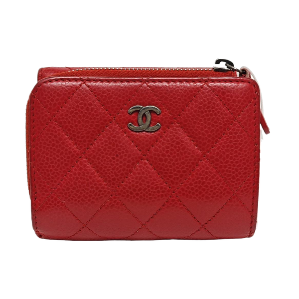 Quilted Grained Calfskin Wallet Red