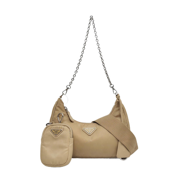 Authenticated pre-owned Re-Edition2005 Nylon Beige - Crossbody Bag at Looply
