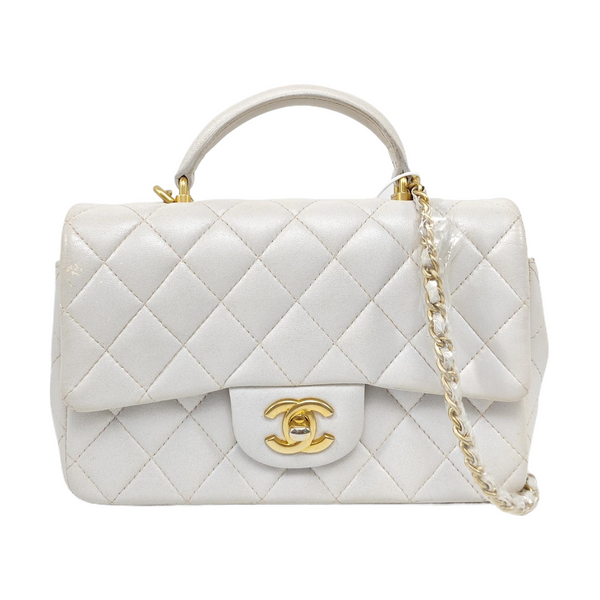 Quilted Lambskin Shoulder Bag White