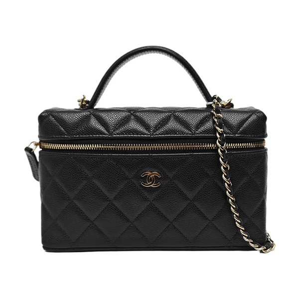 Quilted Grained Calfskin Shoulder Bag Black