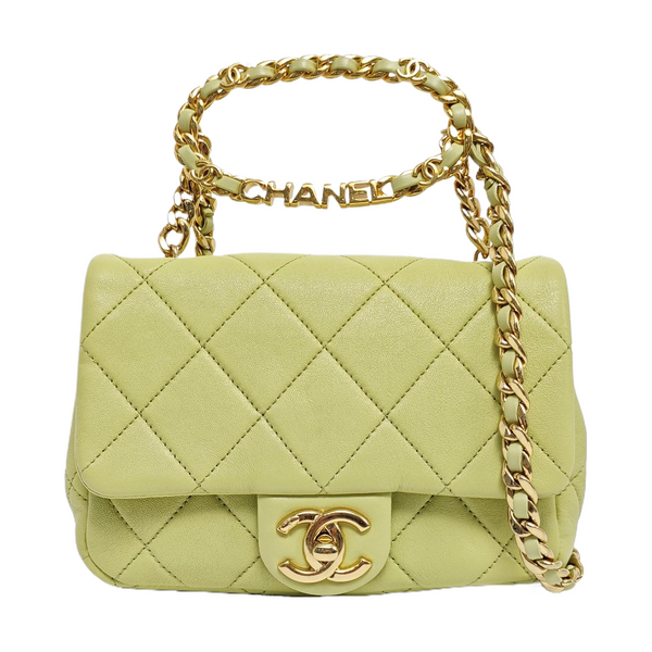Authenticated pre-owned CLASSIC FLAP Mini Quilted Lambskin Green - Shoulder Bag at Looply