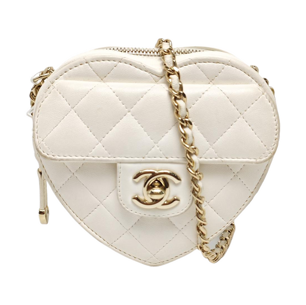 Heart Small Quilted Lambskin White